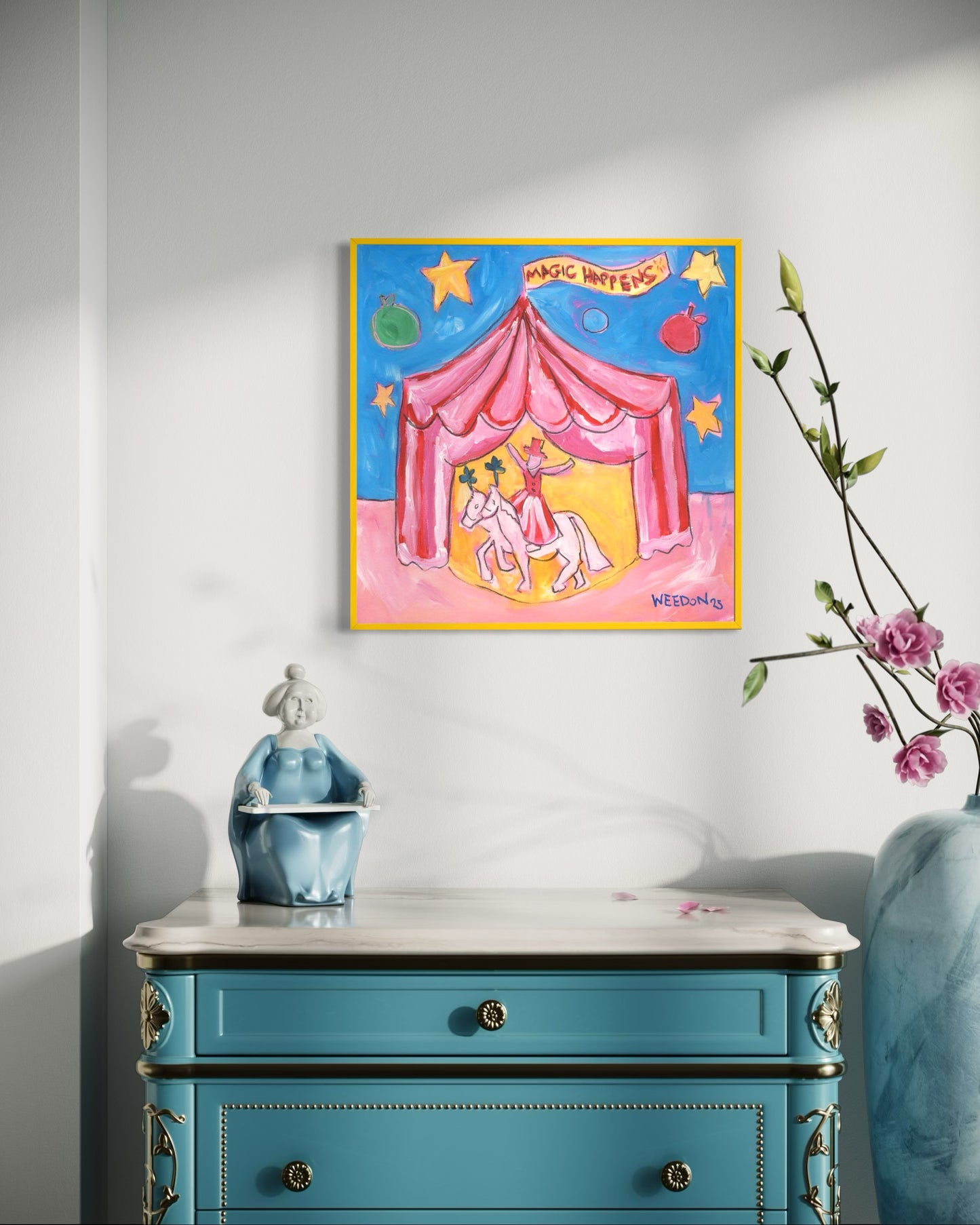 Circus Fine Art Paper Print from UK artist Georgie Weedon "Magic Happens" inspired by Giffords Circus