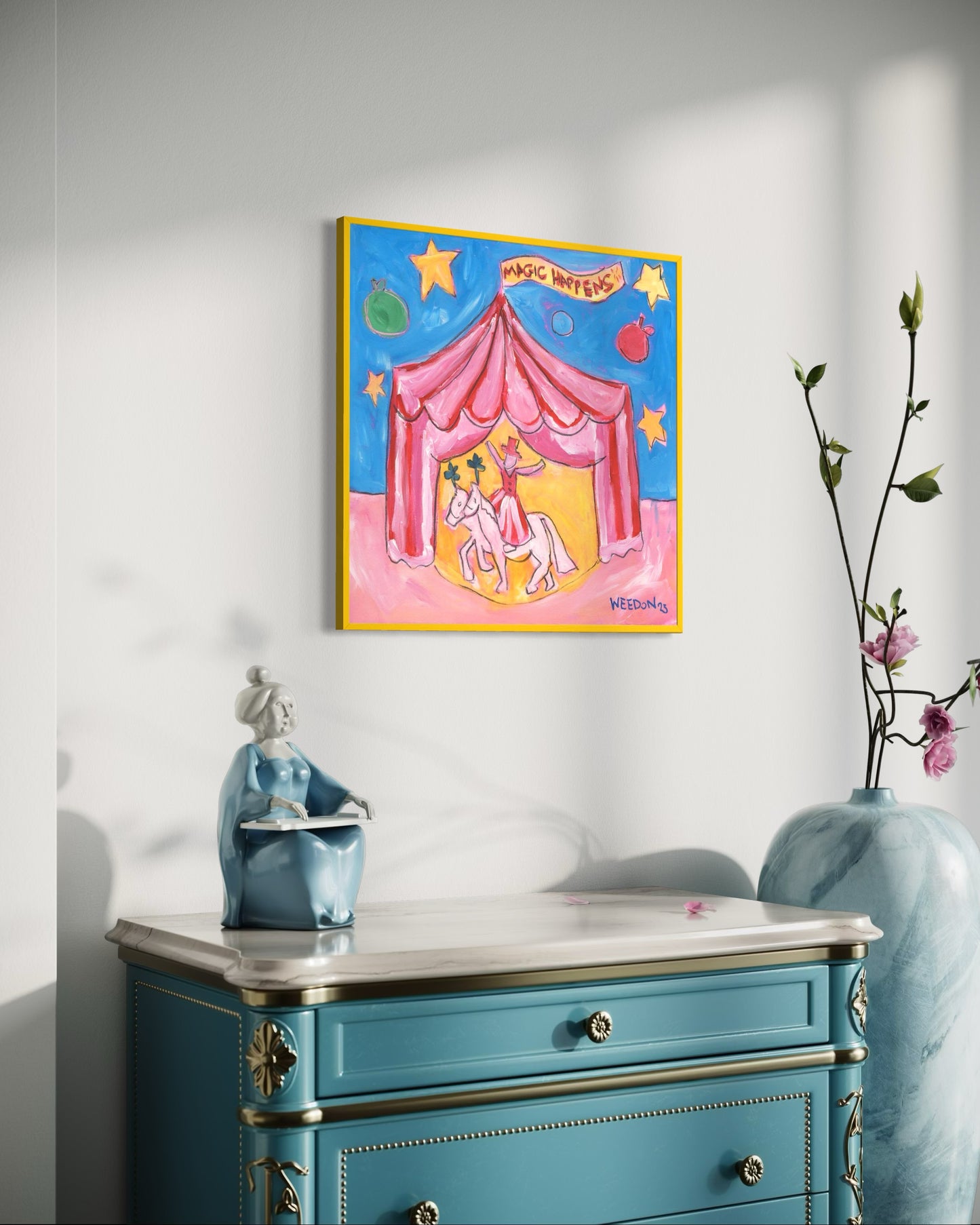 Circus Fine Art Paper Print from UK artist Georgie Weedon "Magic Happens" inspired by Giffords Circus