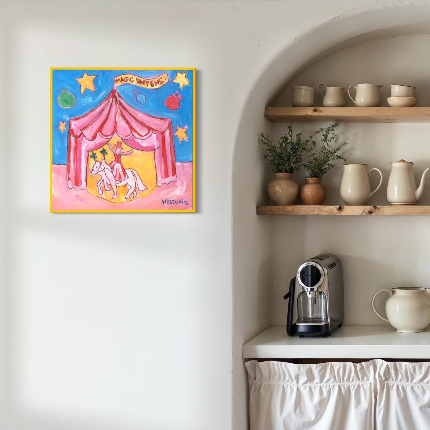 Circus Fine Art Paper Print from UK artist Georgie Weedon "Magic Happens" inspired by Giffords Circus