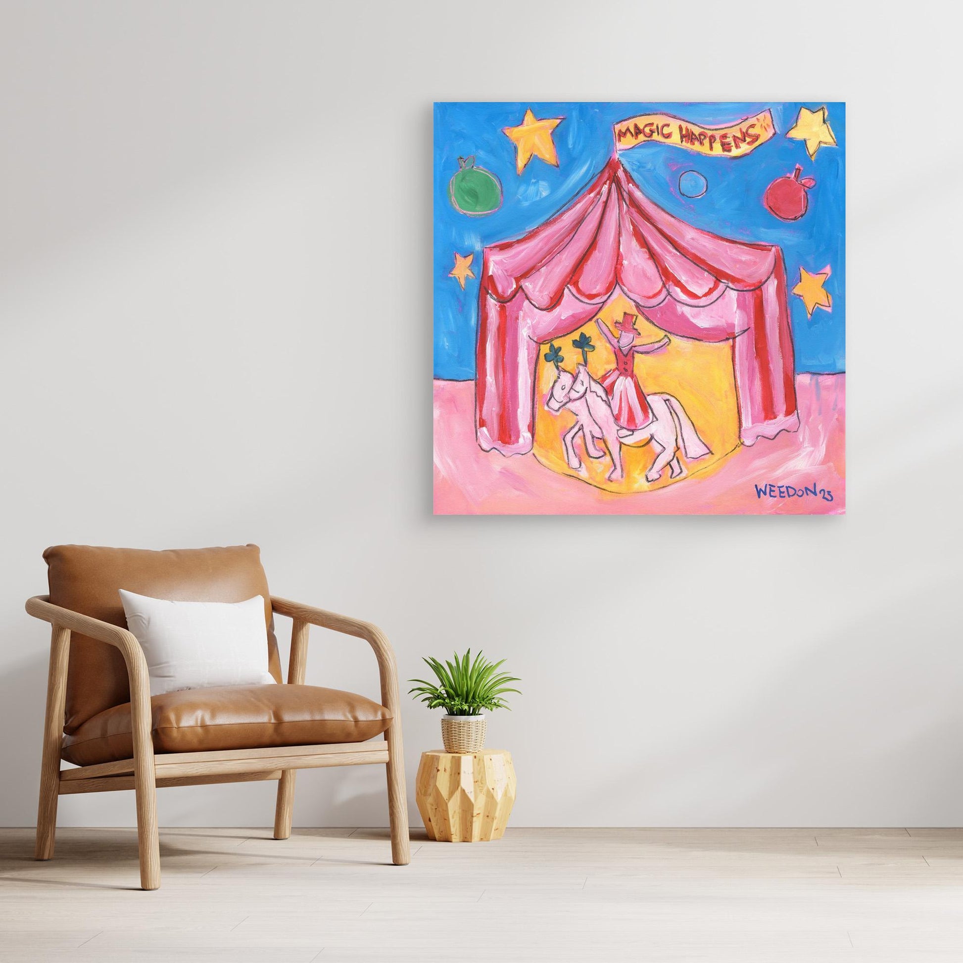 Circus Fine Art Framed Stretched Canvas Print by UK Artist Georgie Weedon - Magic Happens